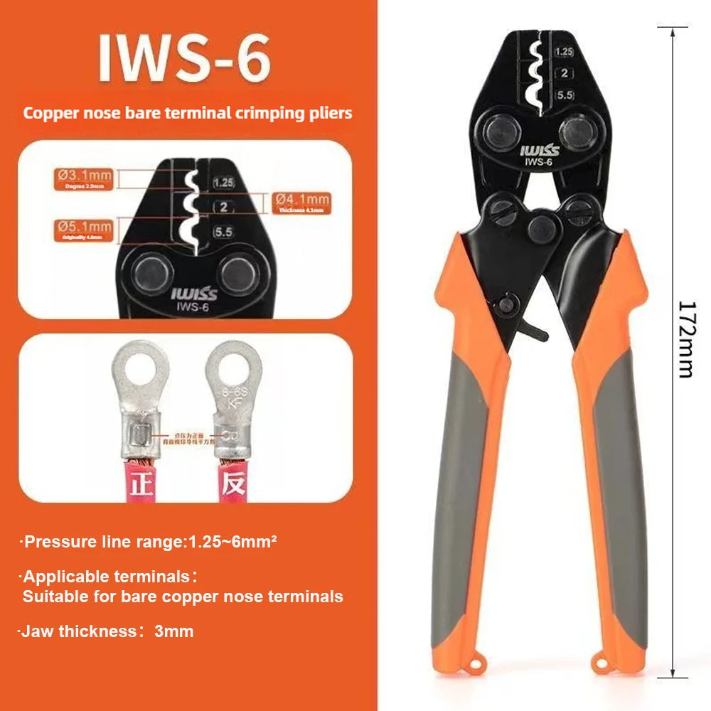 IWS-6/8/16/38 crimper plier Ratchet Crimping Tool for Non-Insulated Terminals 1.25-38MM² Polished Jaw Pressure regulating de