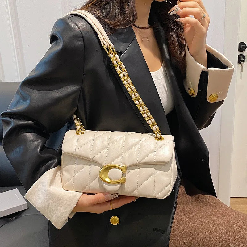 2026 New Fashion Women Flap Handbag C Shape Metal Buckle Chain Crossbody Bag Ladies Solid Color Shoulder Bag Daily Party Casual