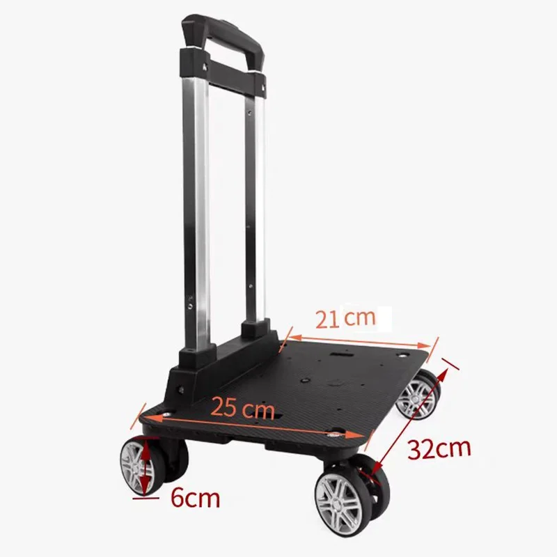 Portable Lightweight Aluminum Alloy Wheelbarrow Hand-Pulled Cart Foldable Brake Function Handy Shopping Car for Easy Storage