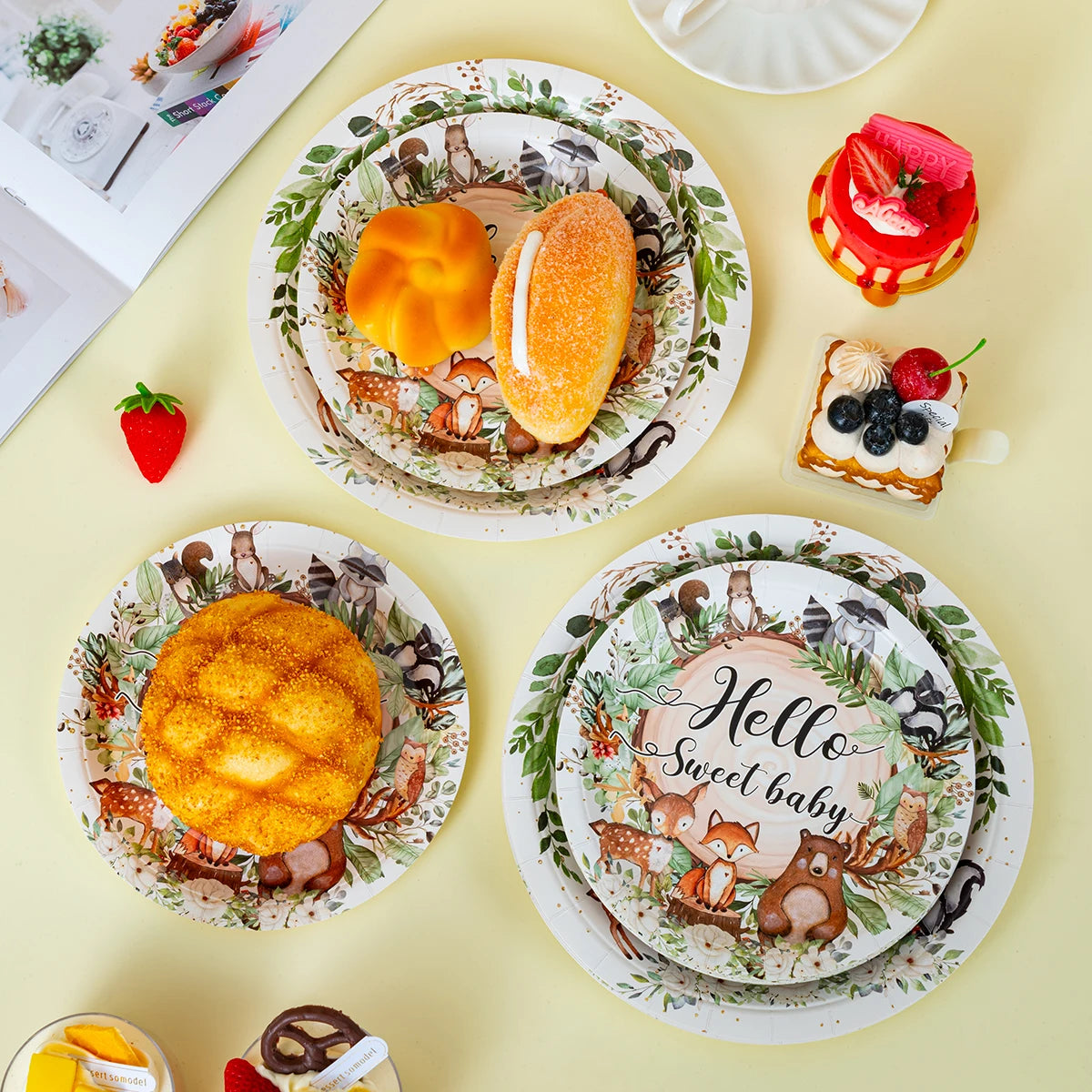 10/25/50pcs Watercolor Woodland Creatures Disposable Paper Plates for Nature Inspired Baby Party Supplies