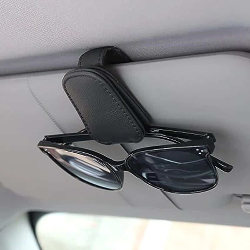 Car Sun Visor Glasses Clip Leather Car Sunglasses Holder Universal Eyeglasses Hanger Ticket Card Holder Car Interior Accessories