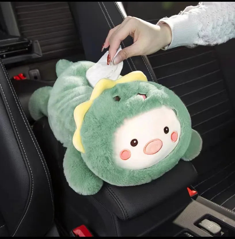 Cartoon Car Tissue Box Short Plush Car Tissue Holder Cute Rabbit Car Tissue Holder Box Plus Car Tissue Storage Car Interiors