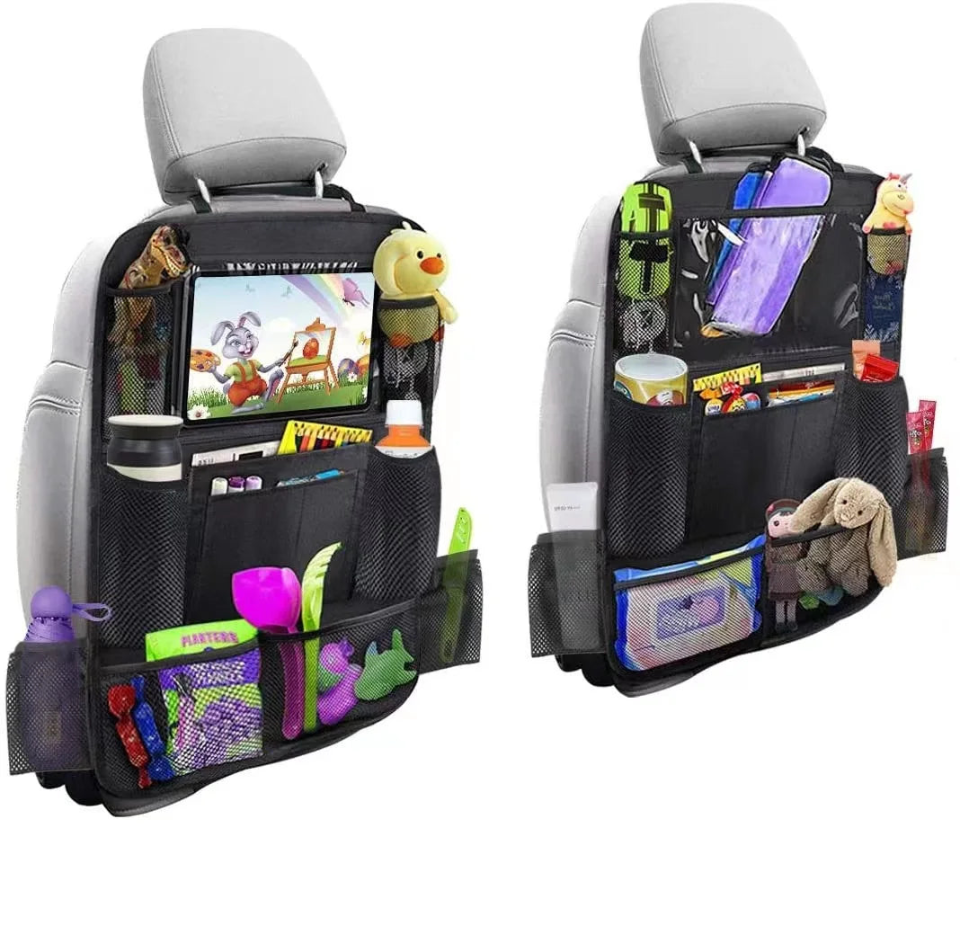 Car Rear Seat Organizer Storage Bag with Touch Screen Tablet Stand, Anti Kick Pad, Rear Seat Protector, Storage Bag