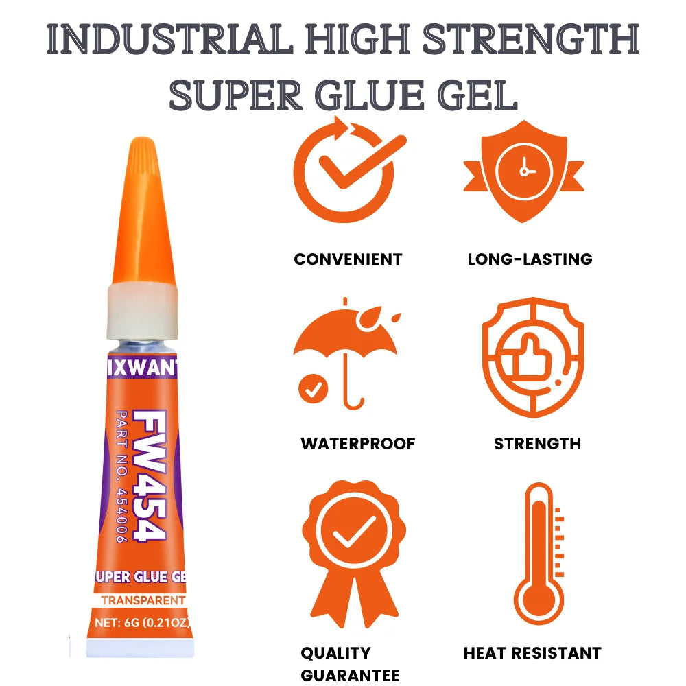 Super Glue Gel - Universal Quick Fix Adhesive for Shoes, Glass, Jewelry, PVC, DIY Crafts - Fast Drying & Long Lasting Bond