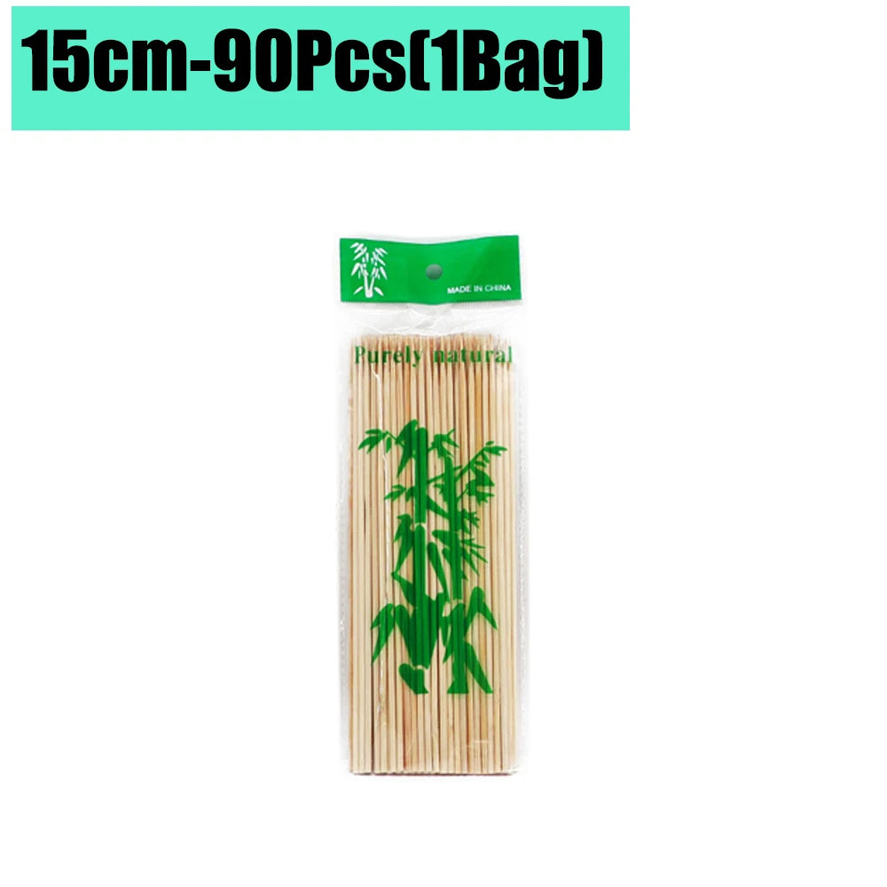 90-1350Pcs Disposable BBQ Bamboo Sticks 15/20/25/30cm for Grilling, Fruit, Kabob,BBQ, Barbecue, Kitchen, Camping, Outdoor