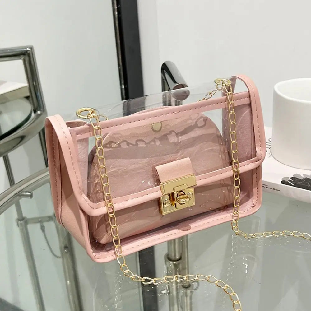 PVC Transparent Jelly Bag Small Square Bag Transparent Crossbody Bag for Women Candy Color Letter Fashion Shoulder Bag