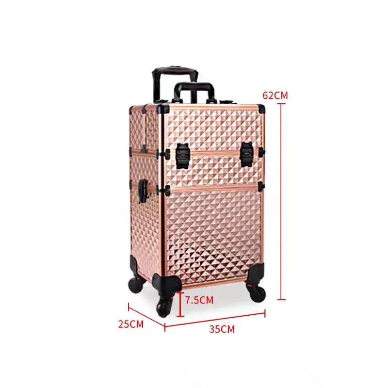 Professional Manicure Suitcases Travel Multilayer Large Capacity Makeup Valises Aluminium Luggage Trolley Tool Box Customized