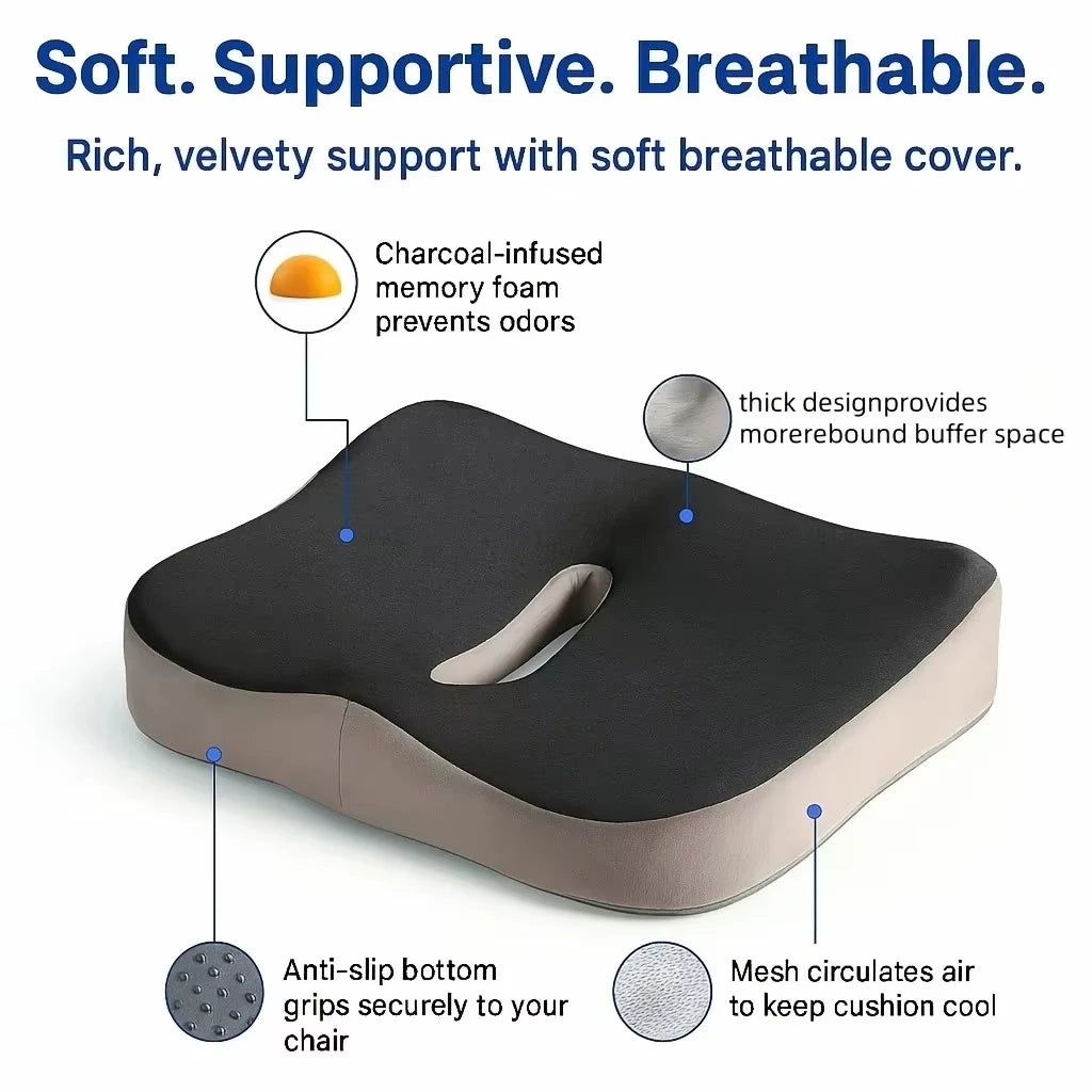 For Washable Polyester, Car/Office Essentials Home 1pc Memory Foam Seat Cushion - 3D Ergonomic Support| Light Green & Grey