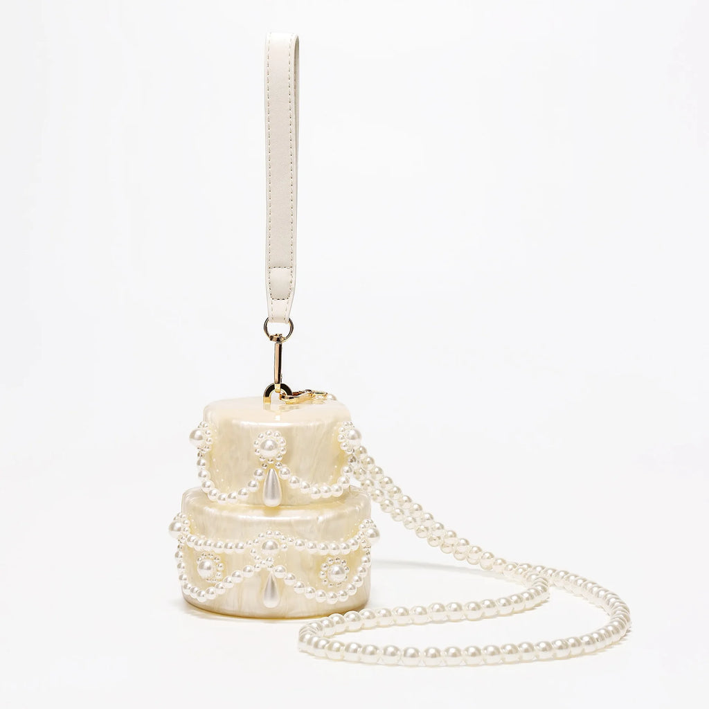 Cake shape clutch bag acrylic pearl color Evening dinner party purse Bag beaded box handbag