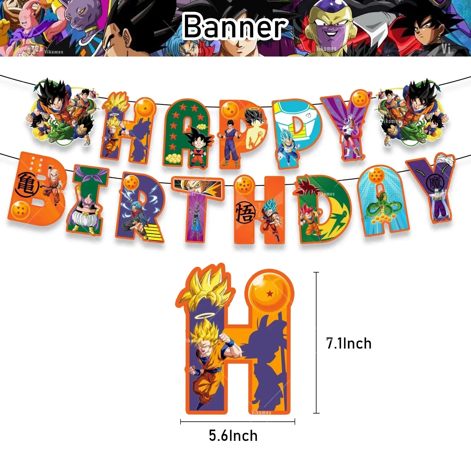 Dragoned Ball Z Balloons Happy Birthday Banner Goku Vegeta Ballons Party Decoration Plate Disposable Tableware Cake Topper Toy