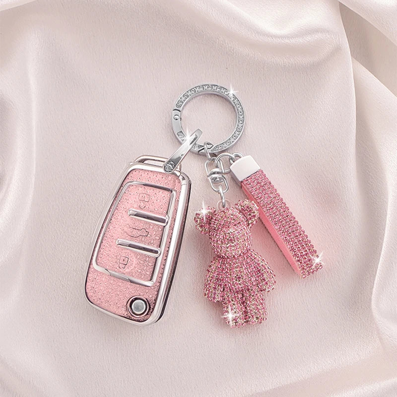Luxury Diamond Pattern TPU for Audi A1 A3 A4 A5 A6 A7 Q3 Q5 S6 B6 B7 B8 C6 8P 8V 8L TT RS Flip Car Key Case Cover Fob Keychain