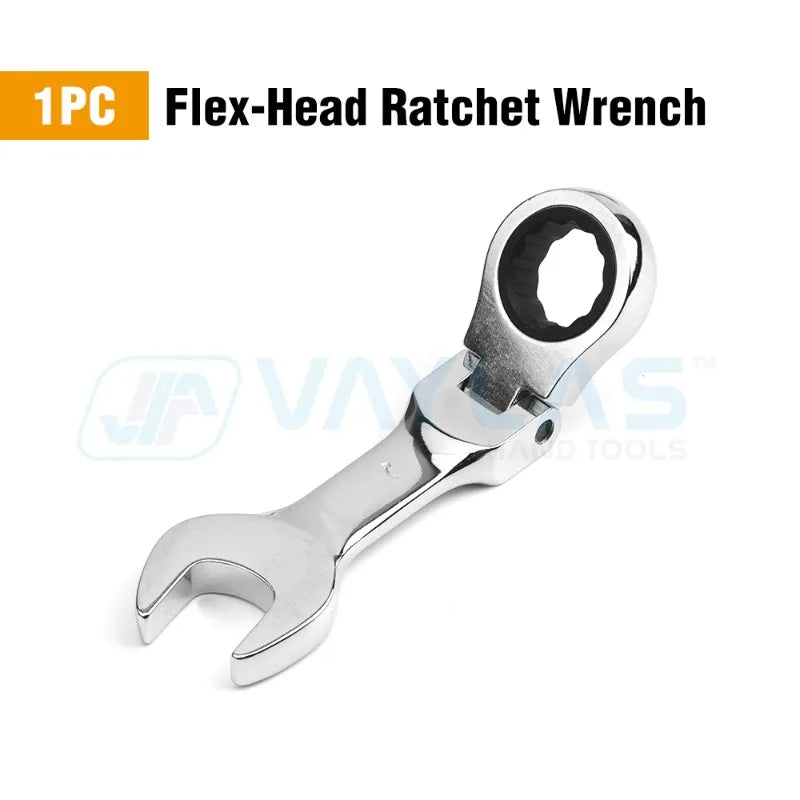 1pc 6-19mm Mini Ratchet Wrench Tool Ultra-short Key Fixed Flex-Head Ratcheting Wrench Stubby Combination Wrench 72T CR-V Steel