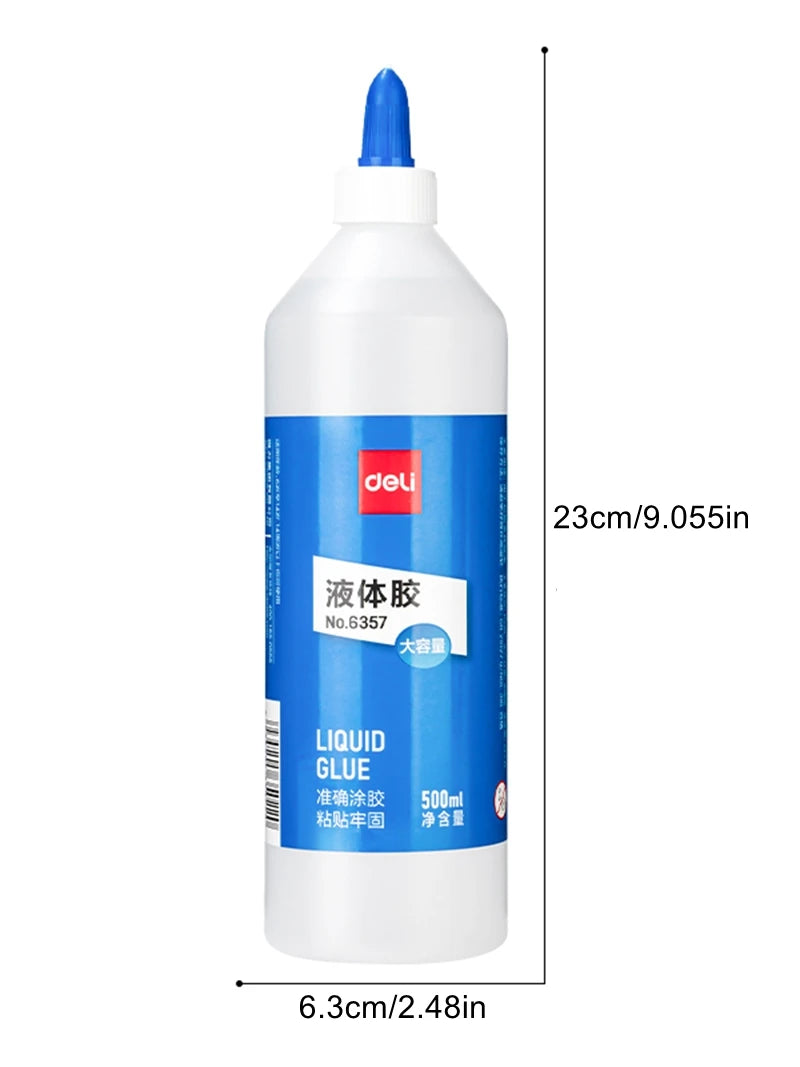 Deli 6357 Large Bottle Water Glue, 500ml Liquid Adhesive for Office, Home, School - Student Friendly Glue