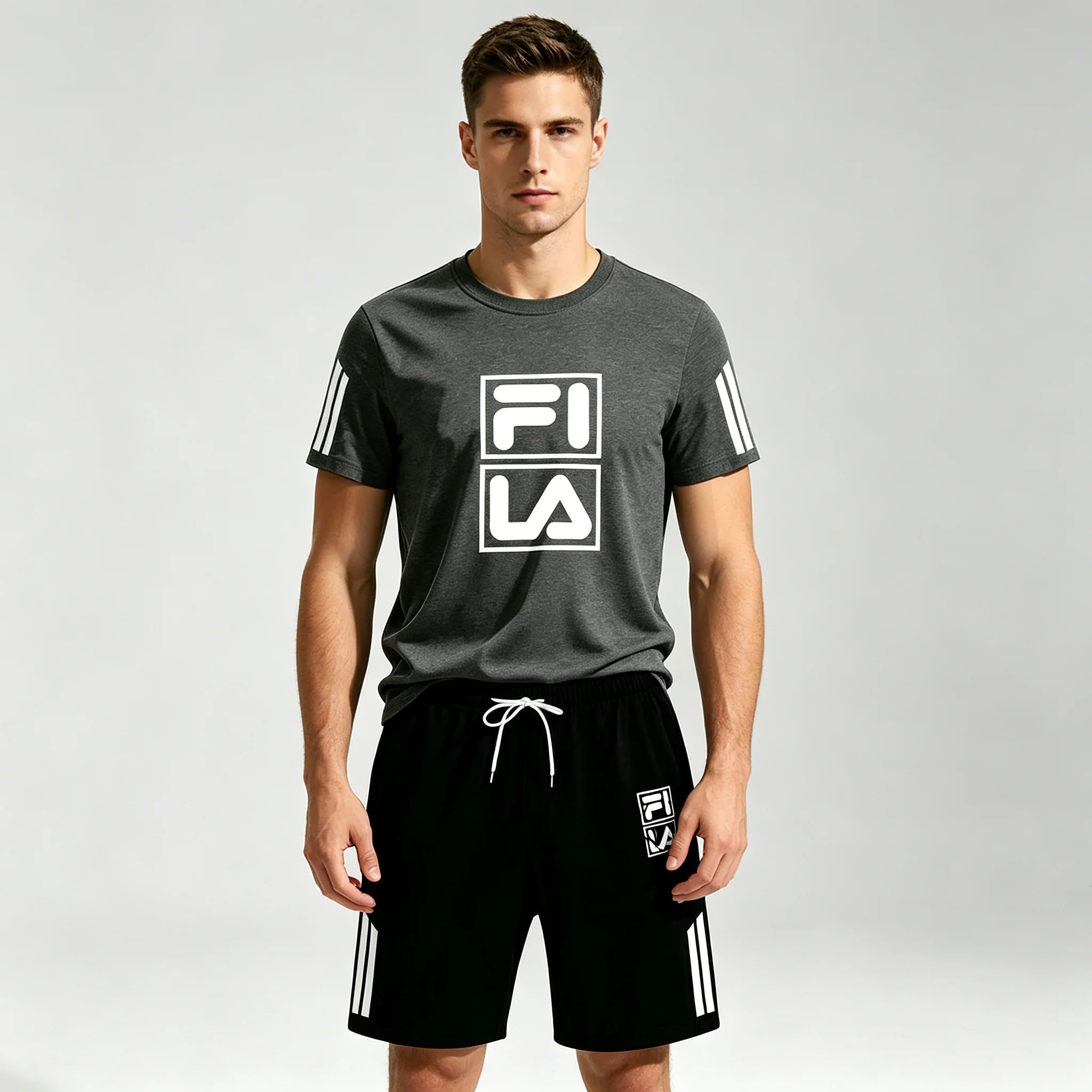 Men Crack Square Letter Print Mesh Tracksuit Thin Breathable Short Sleeve Top Shorts Set Fashion Adult Sports Outfit
