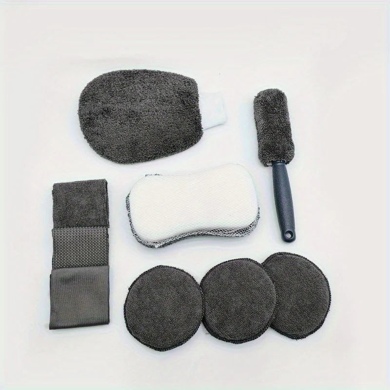 9pcs Ultimate Car Maintenance Kit: Premium Microfiber Towels, Car Wash Gloves, Detail Cloths, Waxing Sponges, and Wheel Brushes