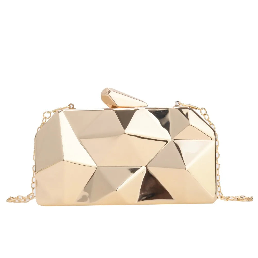 Fashion Geometric Women's Handbag Gold Box Shiny Acrylic Evening Bag Mini Female Purse for Party