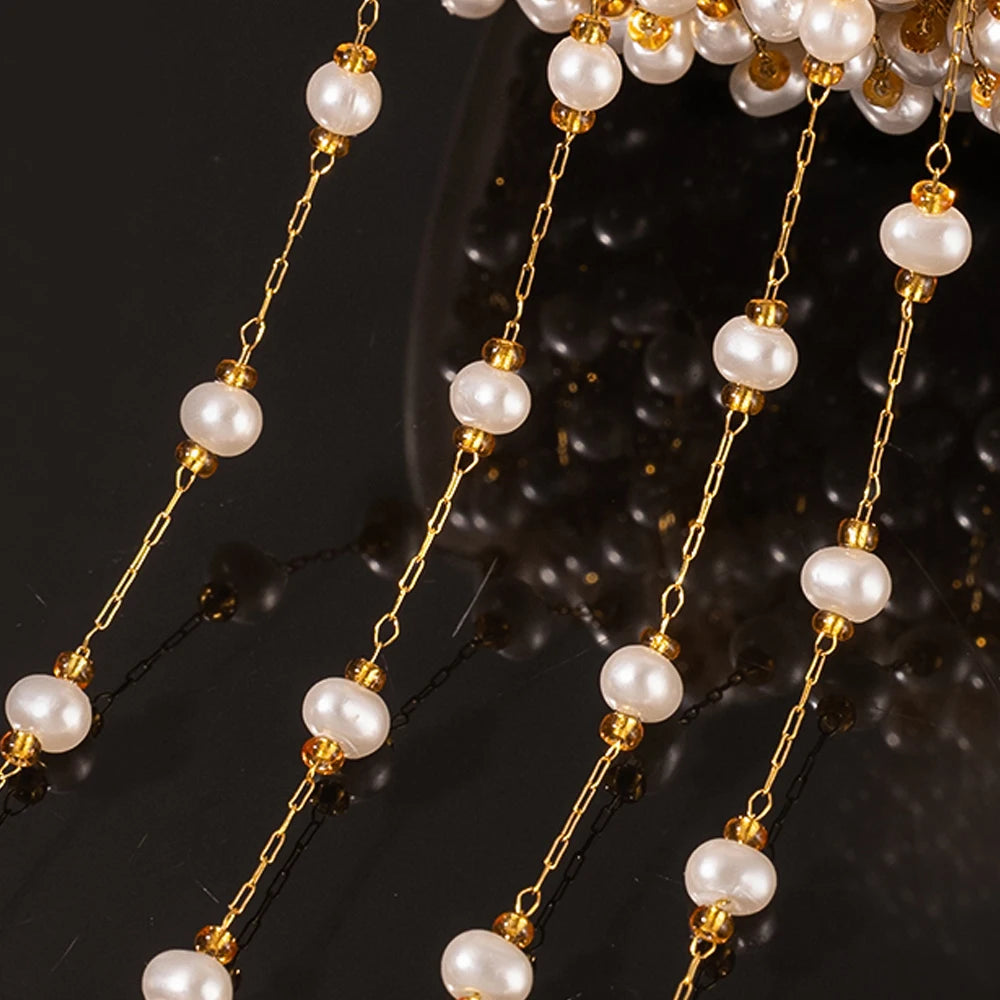 1Meter Stainless Steel Beaded Chain Imitation Pearl Chain Necklace Chain Handmade Accessories for DIY Jewelry Making Components