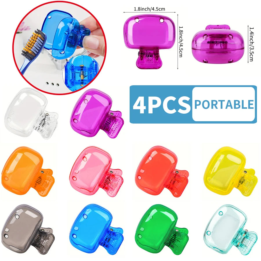4PCS Portable Toothbrush Storage Clip Travel Essential Protective Cover - Durable Toothbrush Case for On-the-Go Hygiene