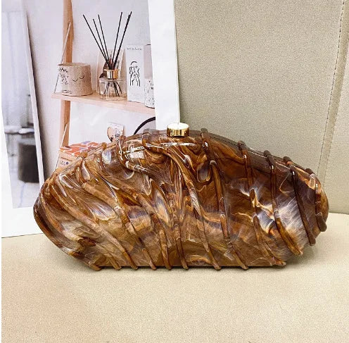 Elegant Acrylic Women's Handbag With Stone Pattern Simple Chain Crossbody Bag For Evening Events Hard Texture Chinese Origin