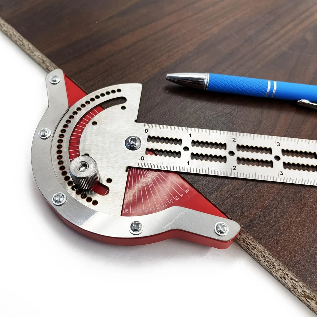 Precision Woodworking Edge Ruler Adjustable Angle Straight Marking Metal Pocket T-Square with Protractor Metric Measuring Tool