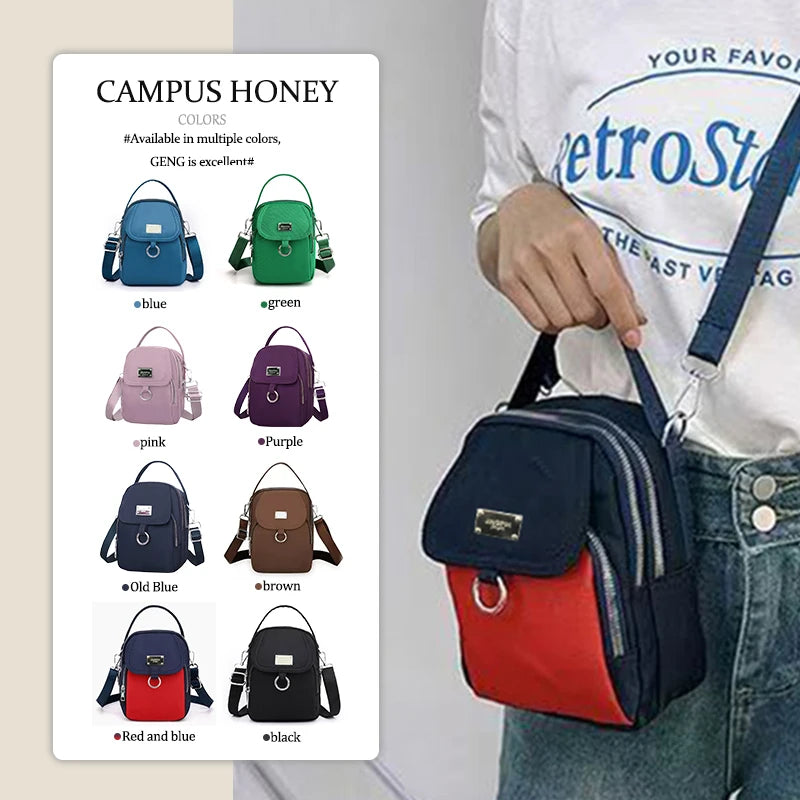 Multi Zipper Oxford Crossbody Bag Lightweight Adjustable Strap Casual Daily Travel Handbag With Top Handle For Everyday Use