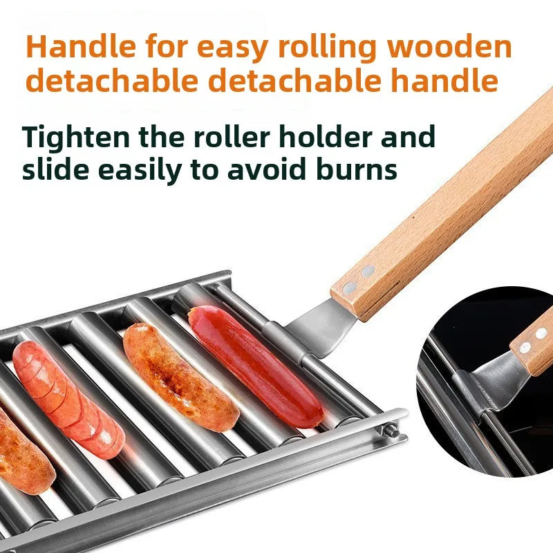 Stainless steel sausage rack detachable rolling barbecue grill outdoor hot dog barbecue grill sausage rack