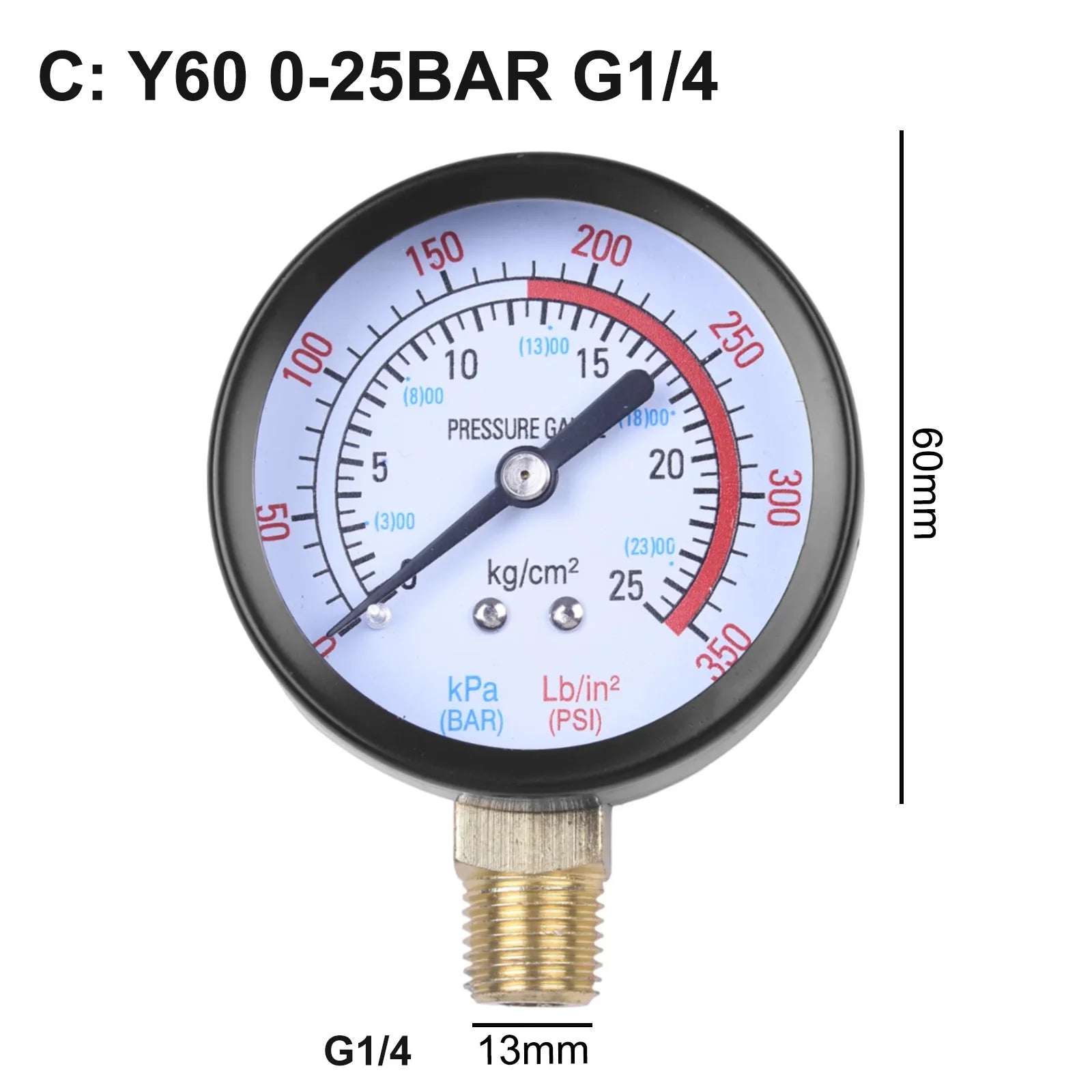 Y60 0-1.6Mpa  0-230PSI Pool Filter  Water Pressure  Gauge Meter  For Air Compressor  Pressure Gauge Air Pump Parts