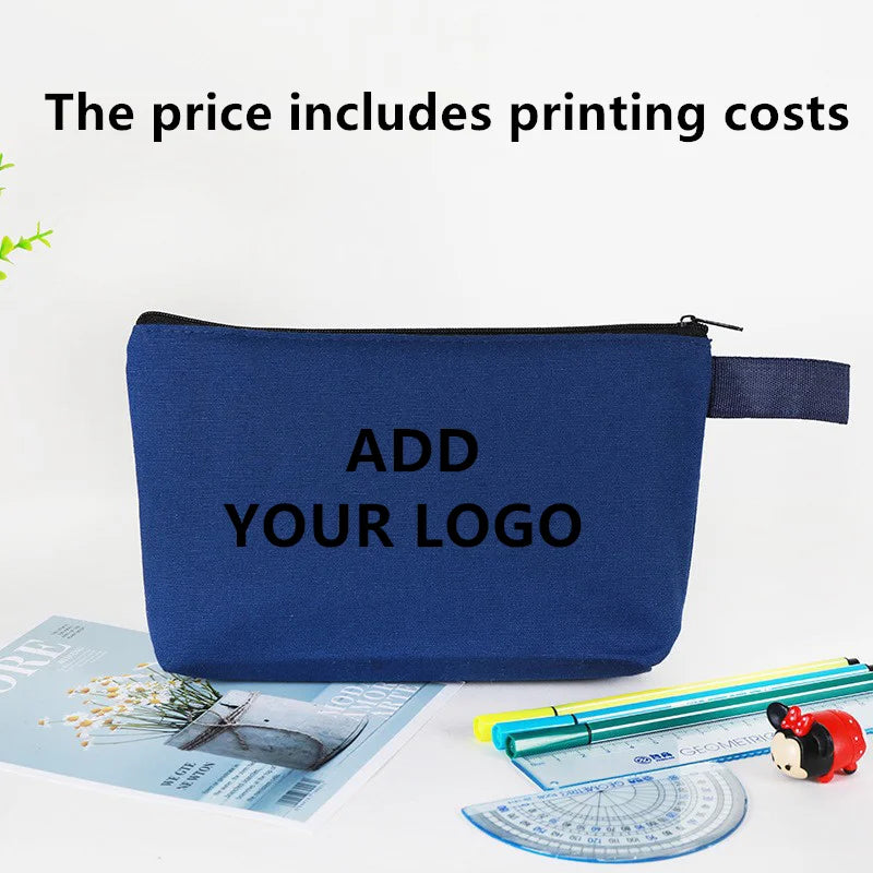 20/30/50/100bags/lot Customized Logo Colored Canvas Makeup Bag, Women's Handbag, Student Pencil Case 25x13x4.5cm