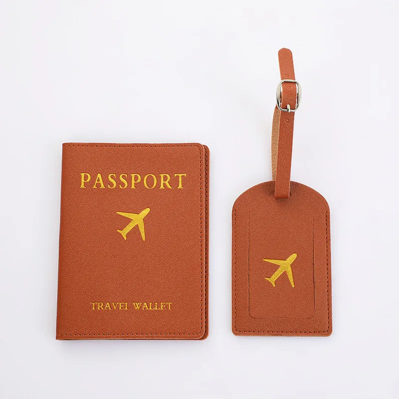 2Pcs/Set PU Travel Passport Cover Luggage Tag Suitcase Identifier Label Baggage Boarding Bag Tag Name ID Address Passport Holder