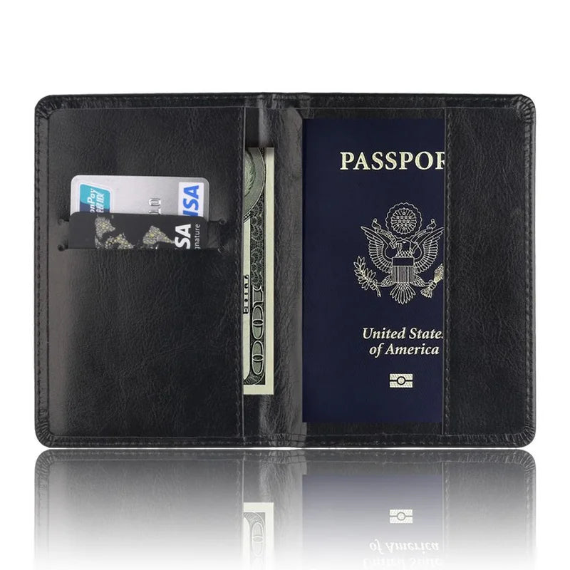 Unisex PU Leather Passport Holder - Travel Document Case with Multi-Card Slots, Simple Protective Cover for Men & Women