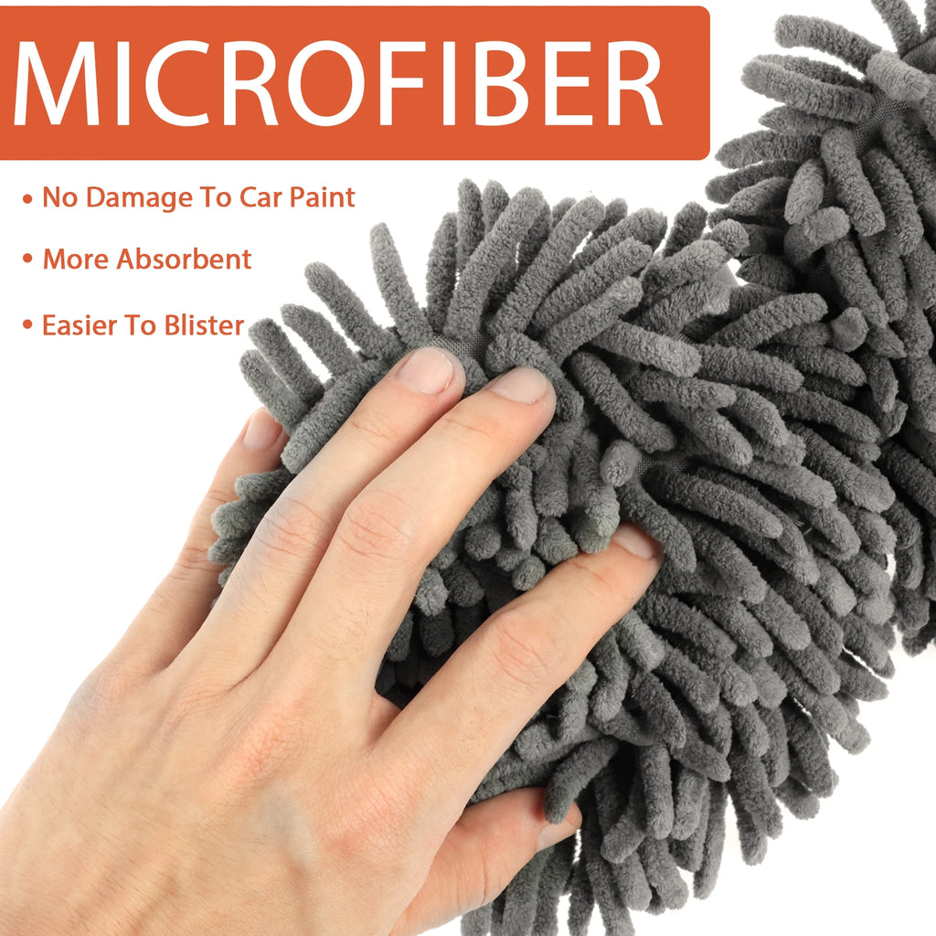 Extendable Microfiber Car Wash Brush Mop Kit with Long Handle 360° Rotating Chenille Car Cleaning Mitt Supplies for Car RV SUV