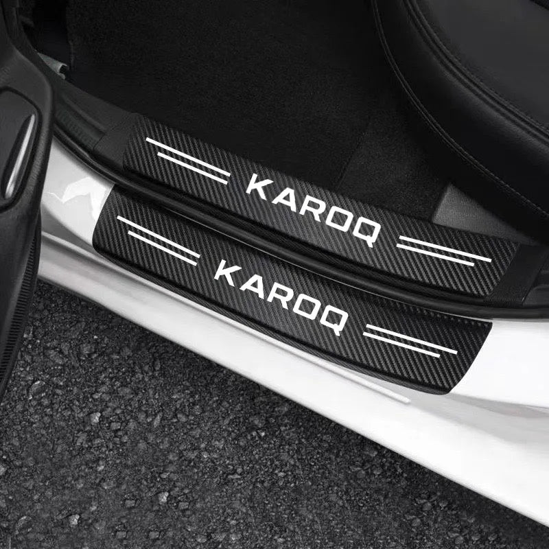 Car Carbon Door Sill Scuff Covers Black Door Panel Guards Protector Anti Scratch Sticker Tape For Skoda Karoq Car Accessorie