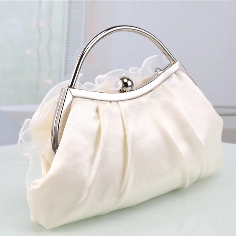 Designer Satin Purses and Handbags Women Flower Evening Bag Solid Luxury White Floral Bags Bride Day Clutches Dinner Bag