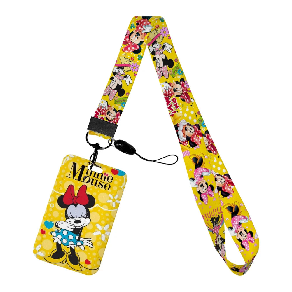 Disney Yellow Series Mickey Minnie Card Holder Work Permit Name Badge with Keychains Student Id Card Lanyard Holder Accessories