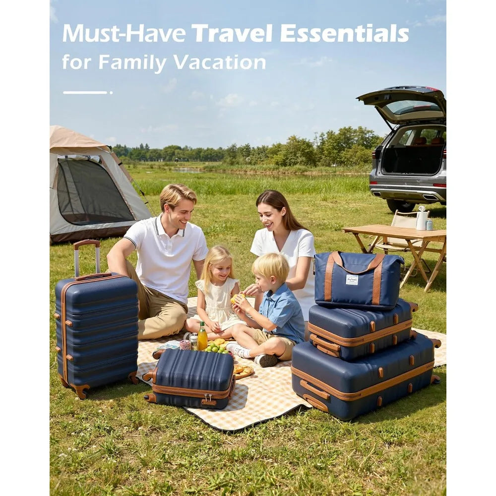 6 Piece Navy ABS Hardshell Carry On Luggage Set Spinner Wheels TSA Lock Travel Suitcase, Customized