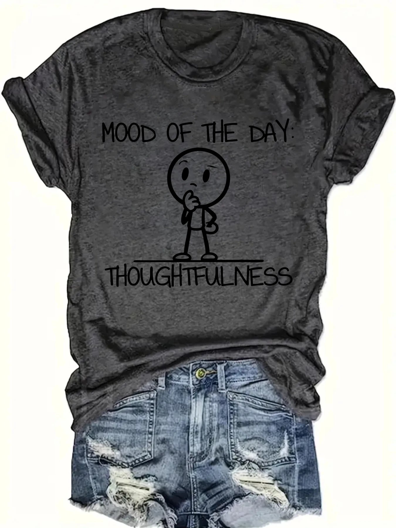 Plus size women's short sleeve T-shirt Mood Of The Day Thoughtfulness breathable fabric summer outfits women's clothing