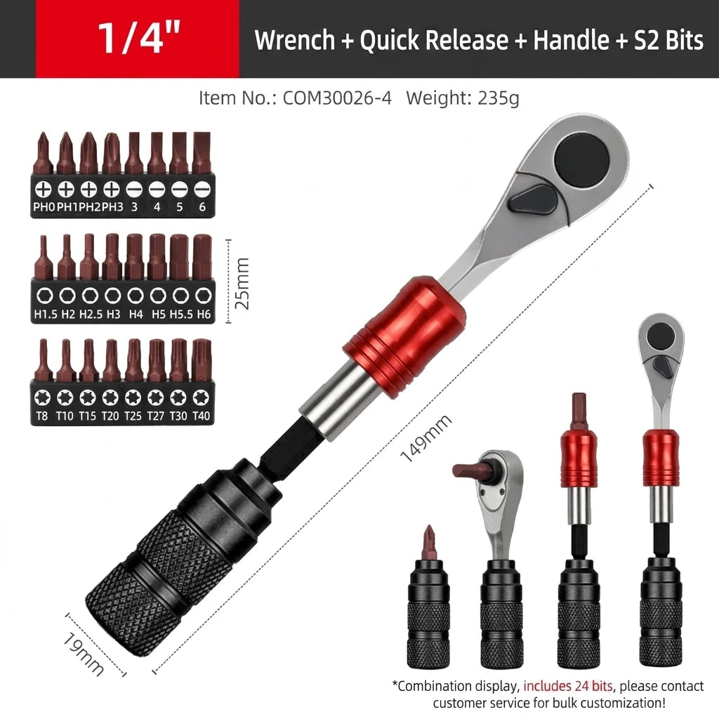 1/4 Inch Mini Ratchet Screwdriver, Compact Hex Bit Handle Tool for Tight Spaces, Auto Repair, Bike Maintenance & DIY Projects