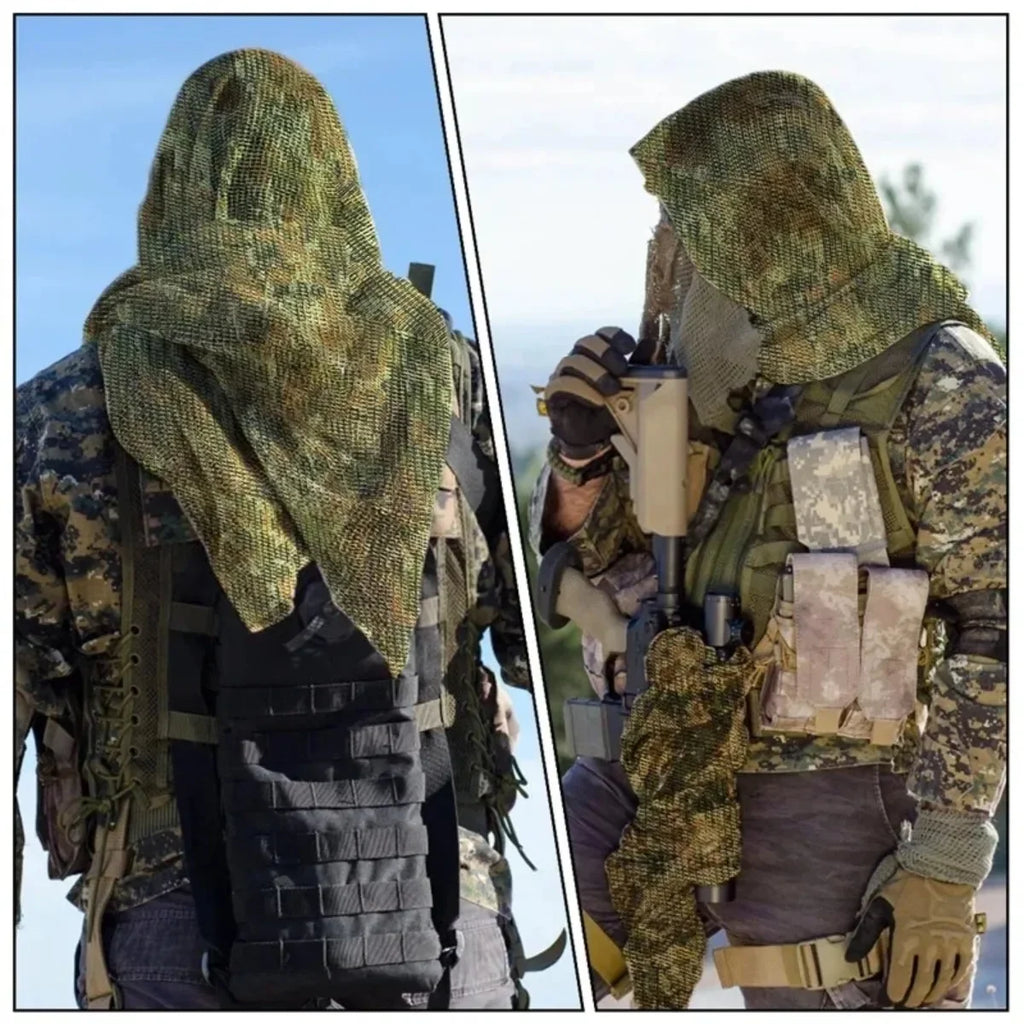 Camouflage Netting Scarf Sniper Veil Camo Mesh Face Scarf Veil Shemagh Head Wrap for Outdoor Camping Hiking Hunting Scarves