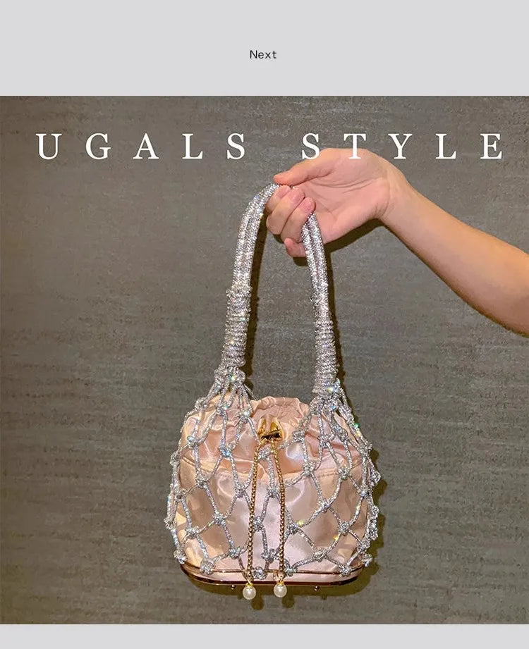 Hollow Out Glitter Rope Woven Handmade Luxury Women's Handbag Shiny Diamonds Evening Bag Wedding Party Clutch Purse Shoulder Bag