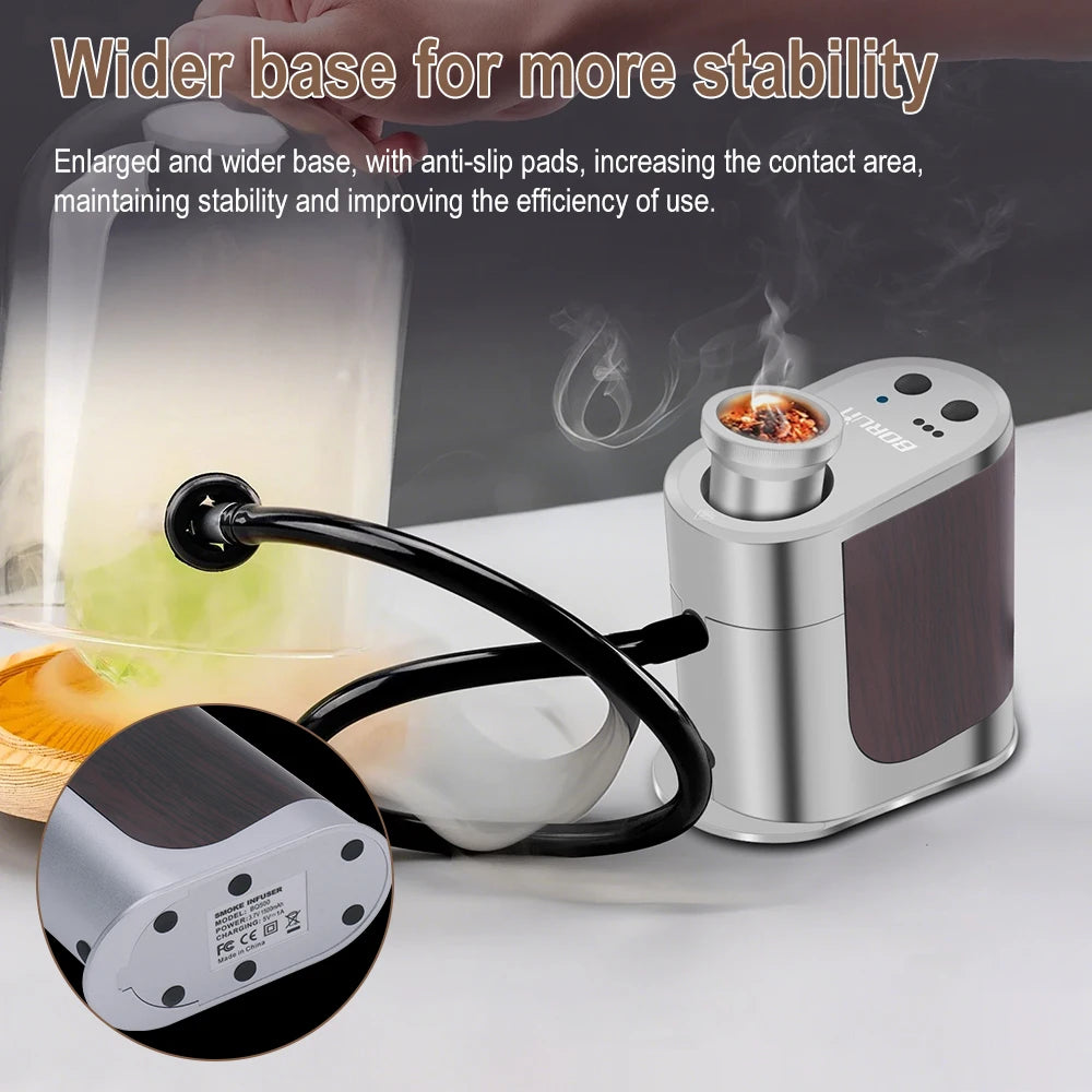 BORUiT BQ500 New Portable Food Cold Smoke Generator USB Rechargeable Molecular Cuisine Smoking Gun Meat Burn Cooking for BBQ