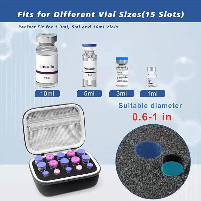Insulin Vial Storage Case Peptide Storage Box 10/15/30 Grids Storage Bags Medicine Cases Portable Storage Bag Peptide Case