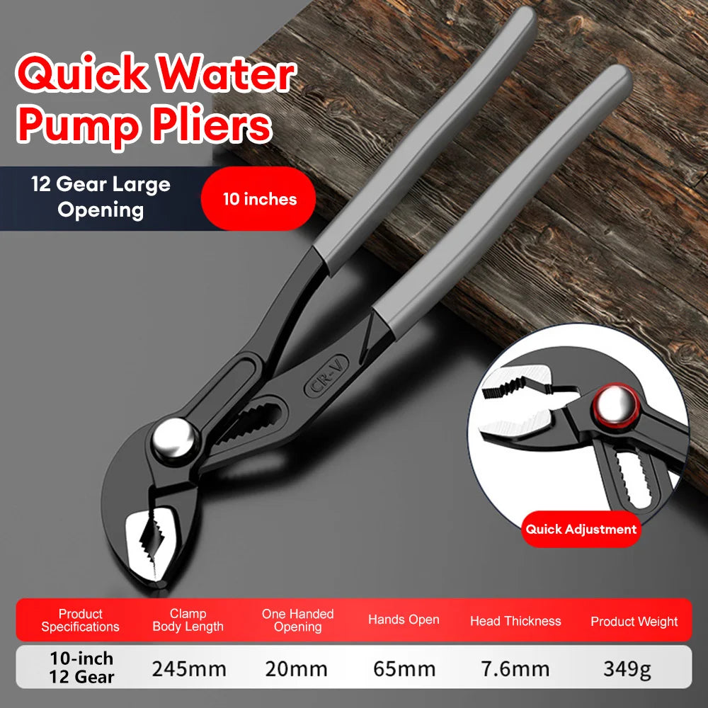 Water Pump Pliers Quick-Release Plumbing Pliers Adjustable Water Pipe Clamp Pliers Household Sink Spanner Hand Tools