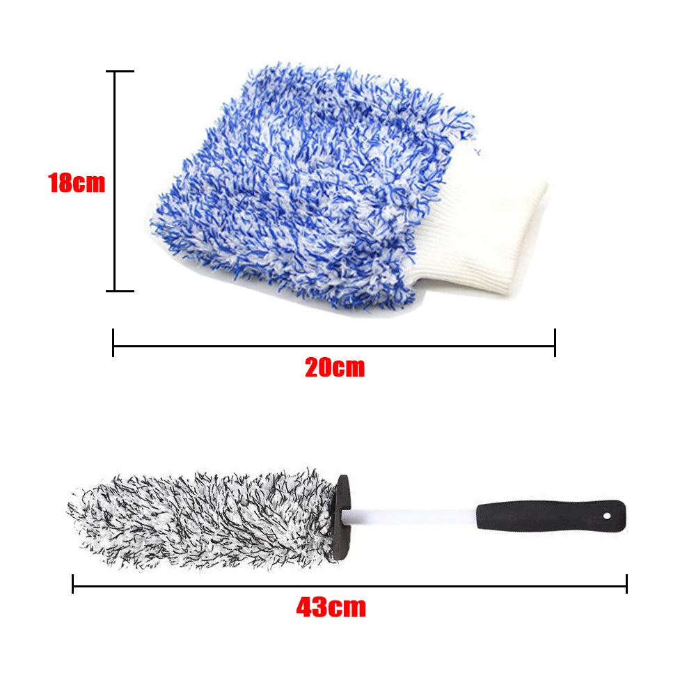 Car Wash Brush Microfiber Wheel Brush Cleaning Gloves Non-Slip Handle Plush Rims Spokes Wheel Washing Brushes Car Accessories