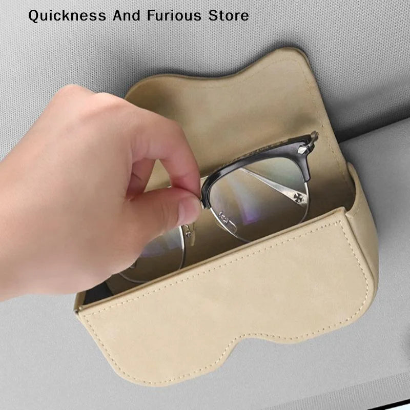 Suede Leather Car Eyeglass Case Automatic Closing Non-slip Auto Sun Visor Glasses Holder Magnetic Multi-functional Eyewear Clips
