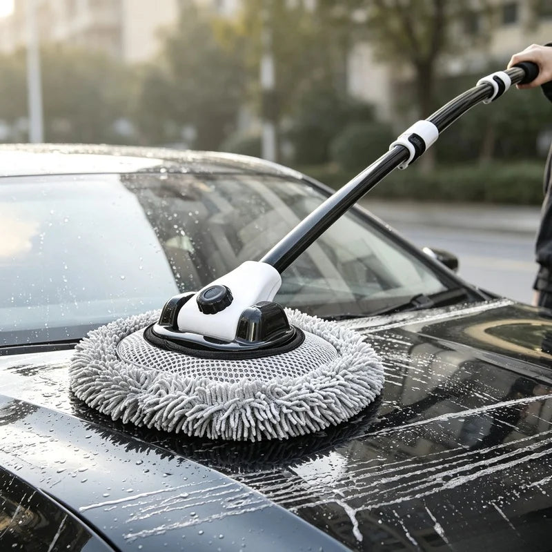 Telescopic Long Handle Car Wash Mop Soft Chenille Hair Cleaning Brush Universal Auto Window Washing Accessories