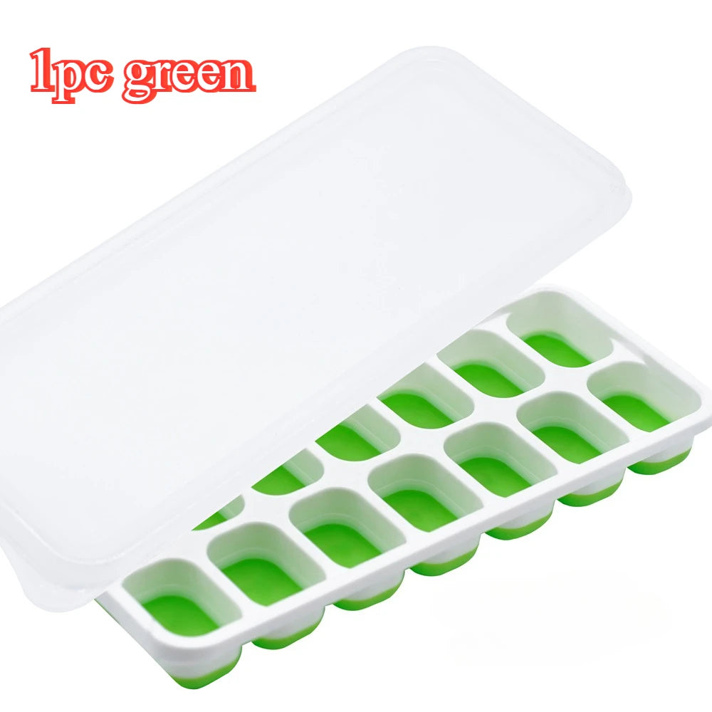 14 Cube Easy Release Ice Cube Tray Mold with Lid Silicone Square Molds Summer Kitchen Bar DIY Iced Cocktail Freeze Tool