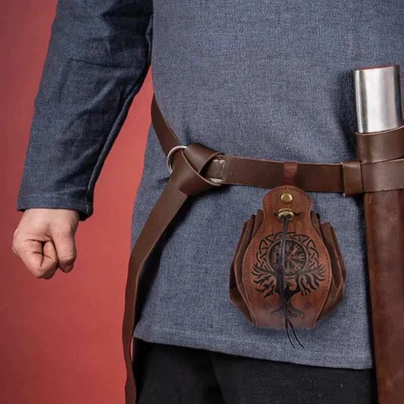 Genuine Leather DND Dice Bag Tray - Cute Drawstring Pouch RPG D&D Roleplaying Coin Purse Gift Ideas Medieval Knight Waist Pouch