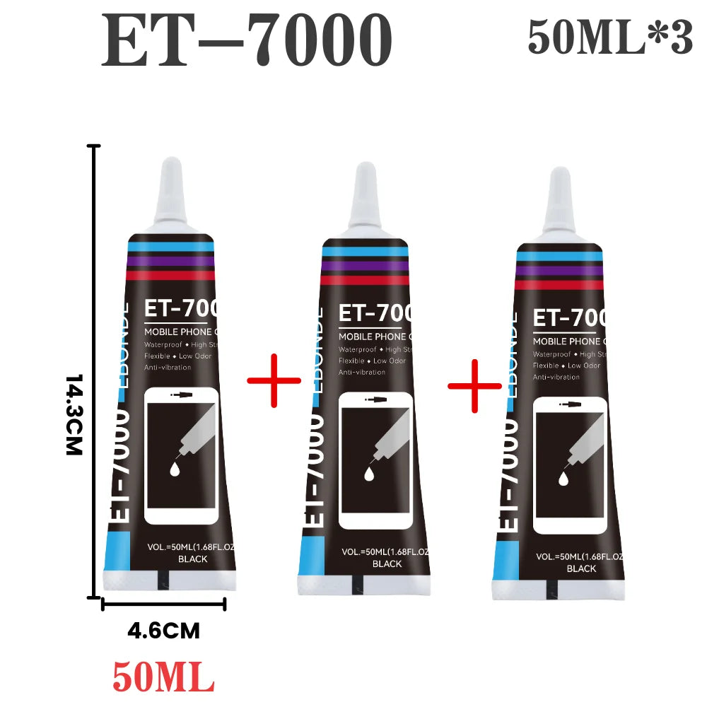 T7000 Black Soft Glue for Phone Back Glass Battery Repair-High Strength Anti-Vibration Flexible Adhesive Screen Replacement Glue
