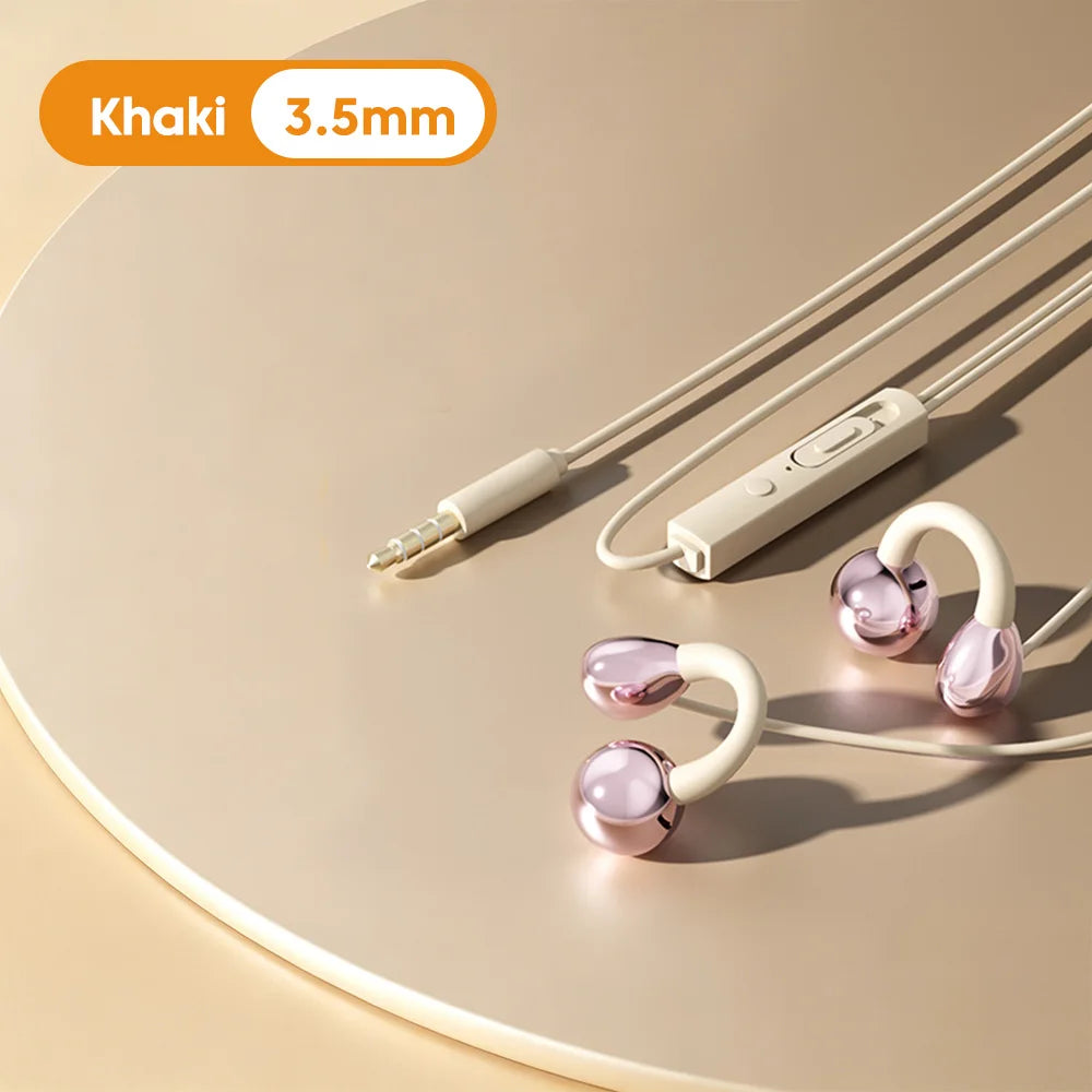 3.5MM/Type C Wired Headphones With Microphone HiFi Sound Ear Clip Wired Earphones Sports Headsets for iphone 15 16 17 Samsung