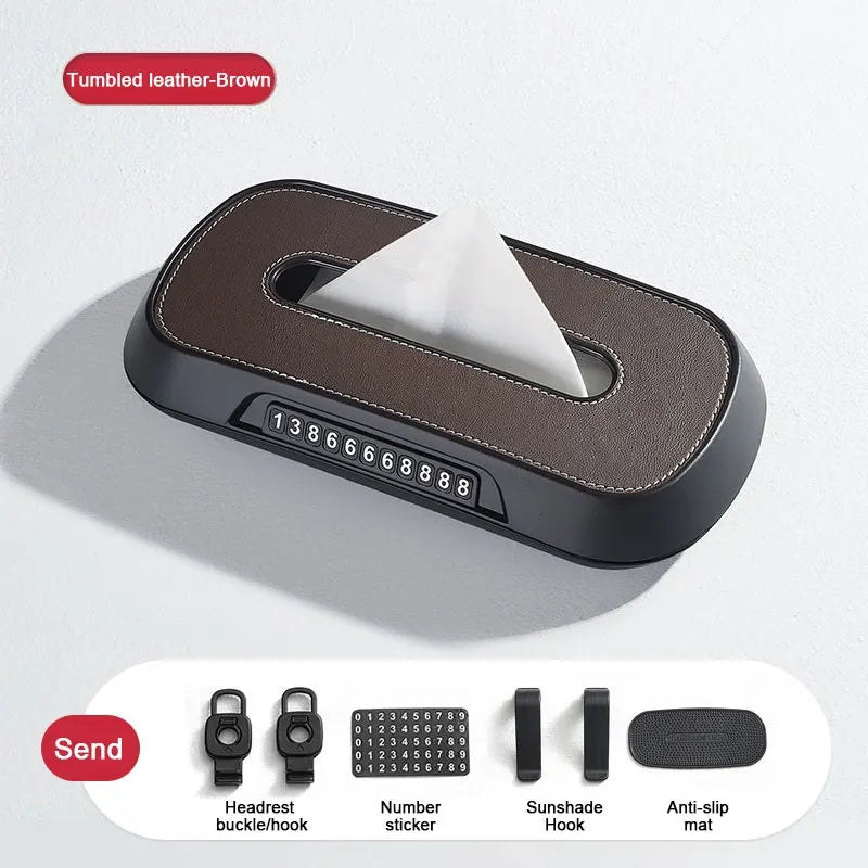 Leather Car Tissue Box Phone Number Label Center Console Armrest Napkin Box Sun Visor Tissue Box Backseat Tissue Case Fix Strap